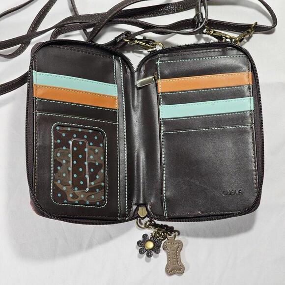 Chala Dog Faux Leather Wallet Crossbody Bag Burgundy Cell Phone Holder - Picture 5 of 6